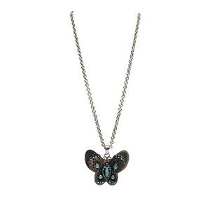 Butterfly Pendant Necklace By Jessica Simpson Blue Green Crystal Silver Tone
